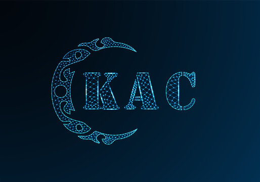 Low poly letter logo KAC design. KAC letter logo low poly vector design on blue color gradient background. KAC logo low poly design