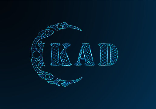 Low poly letter logo KAD design. KAD letter logo low poly vector design on blue color gradient background. KAD logo low poly design