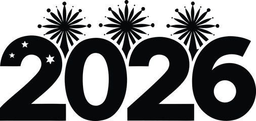 2026 celebration mark simple silhouette vector illustration icon. Happy New Year 2026 silhouette vector icon collection