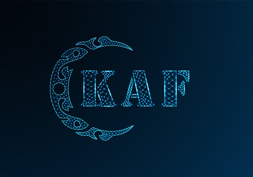 Low poly letter logo KAF design. KAF letter logo low poly vector design on blue color gradient background. KAF logo low poly design