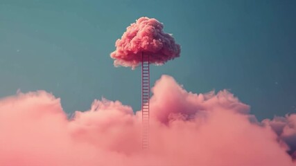 A bright staircase leading to the clouds symbolises the pursuit of dreams, but also serves as a reminder of the climate crisis — a striking backdrop for motivational posters.
