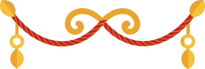 Elegant red and gold rope border decoration with festive swirls