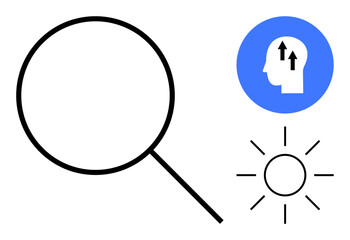 Innovation concept. Magnifying glass spotlighting discovery and exploration. Innovation connected to intellectual growth and bright ideas. For creativity, problem-solving, research, education