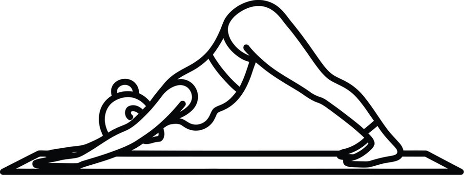 Downward facing dog yoga pose icon stretching illustration for fitness and exercise on mat