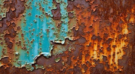 Abstract Texture Background Pattern Design Wallpaper Surface Rusted Metal Peeling Paint Green Brown Corrosion Decay Old Vintage Weathered Iron Grunge Industrial Rough Wall
