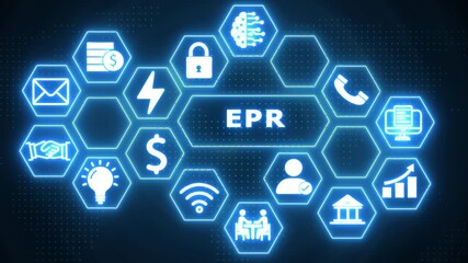 Enterprise Resource Planning ERP system concept with glowing icons and digital network background business - Powered by Adobe