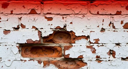 Abstract Texture Background Pattern Design Wallpaper Surface Red Brick Wall White Peeling Paint Old Grunge Weathered Aged Industrial Urban Building Facade Exterior Masonry
