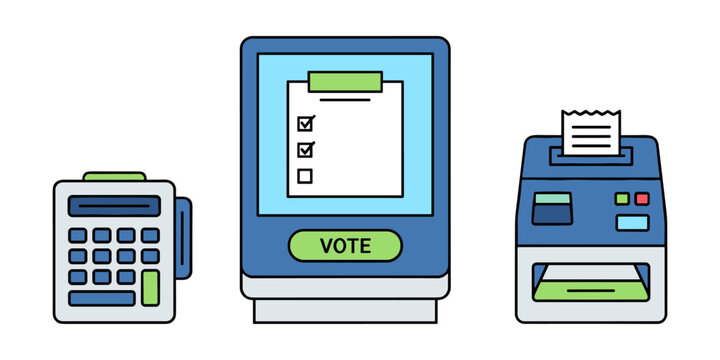 Electronic voting machines illustrating modern democracy and election processes