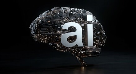 Futuristic AI brain illustration with glowing circuits and 'AI' lettering