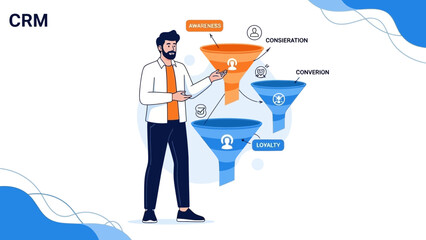Visual Representation of Customer Relationship Management Funnel Stages and Process Flowchart for