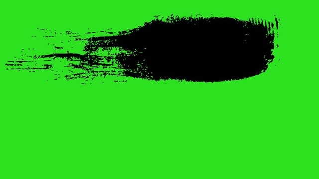 Animation abstract black paint brush strokes moving across a green screen background