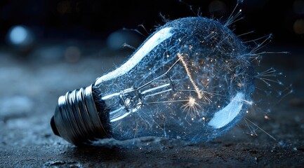 Old light bulb glows with electric sparks, intricate web-like threads