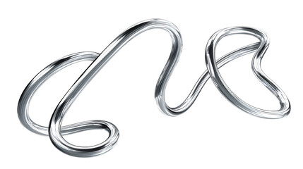 Naklejka premium Abstract silver metallic sculpture on white background. 3d chrome spiral template. Silver metal curve element on black background. Y2k fluid wave, flow swirl, 3d path. Dynamic steel shapes.