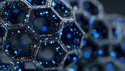 Abstract hexagonal molecular structure with glowing blue energy