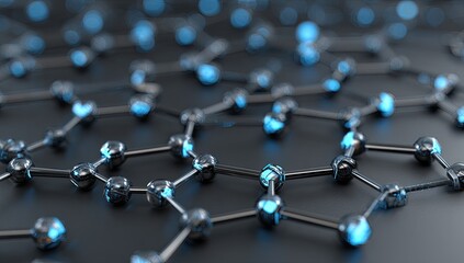 3D rendering of hexagonal atomic lattice structure with glowing nodes
