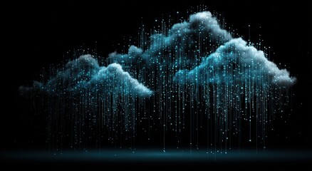 Abstract digital cloud.  Data rain falls from clouds