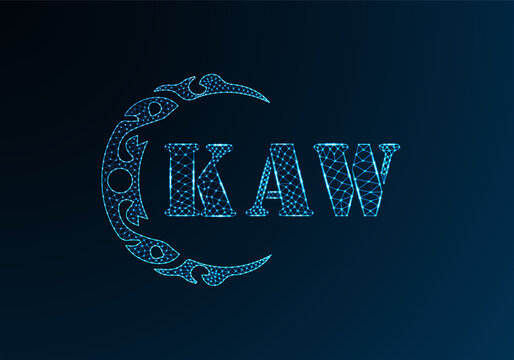 Low poly letter logo KAW design. KAW letter logo low poly vector design on blue color gradient background. KAW logo low poly design