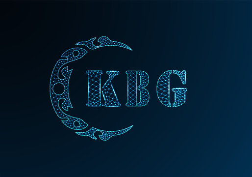 Low poly letter logo KBG design. KBG letter logo low poly vector design on blue color gradient background. KBG logo low poly design