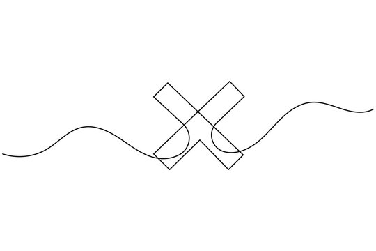 Continuous One Line Drawing of a Cross or X Mark Symbol