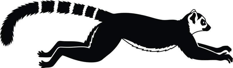 Ring tailed lemur leaping illustration in flat silhouette style © SEMA