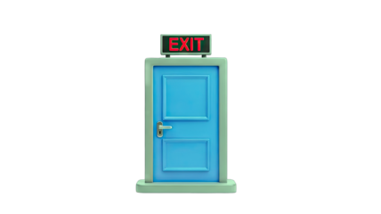Exit Door with Illuminated Sign on White Background