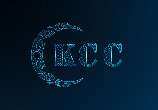 Low poly letter logo KCC design. KCC letter logo low poly vector design on blue color gradient background. KCC logo low poly design
