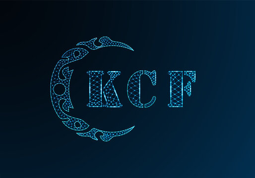 Low poly letter logo KCF design. KCF letter logo low poly vector design on blue color gradient background. KCF logo low poly design