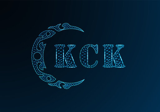 Low poly letter logo KCK design. KCK letter logo low poly vector design on blue color gradient background. KCK logo low poly design