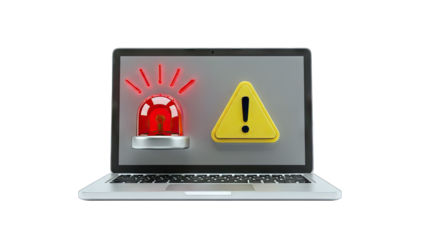 Laptop Alert: Warning Sign and Siren on Screen