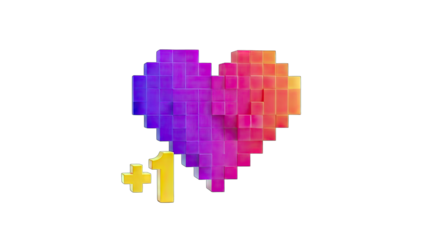 Pixel Heart with +1 Symbol on White Background