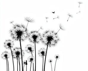 Black and white dandelion illustration