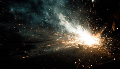 Welding Sparks Explode in Dark Industrial Scene