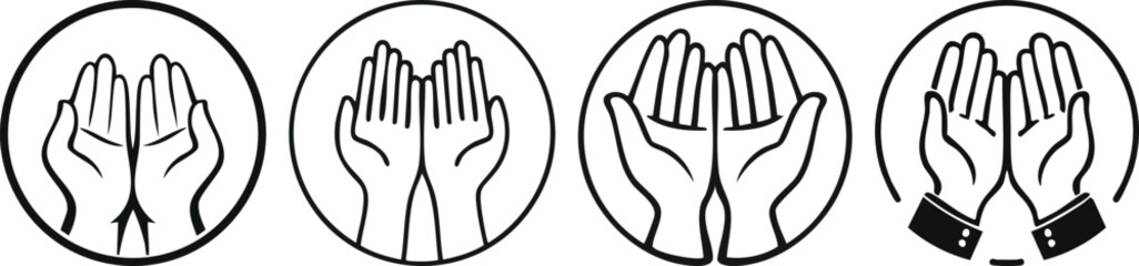 Obraz premium Minimal bold line prayer hands icon with smooth curves Islamic spiritual symbolism worship faith symbol