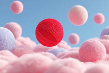 Floating spheres in pastel clouds