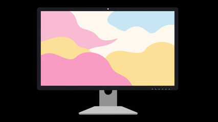 Modern desktop computer monitor with pastel abstract background illustration