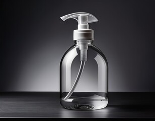 A blank white plastic dispenser bottle for liquid soap and hygiene care sits isolated as a clean cosmetic container with a pump for shampoo or body lotion packaging