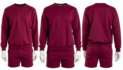 Maroon Sweatshirt and Sweatpants Set &ndash; Cozy Loungewear with Crewneck and Elastic Cuffs