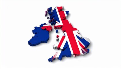 United Kingdom Map with Union Jack &ndash; 3D Flag Overlay Representing National Identity and Unity