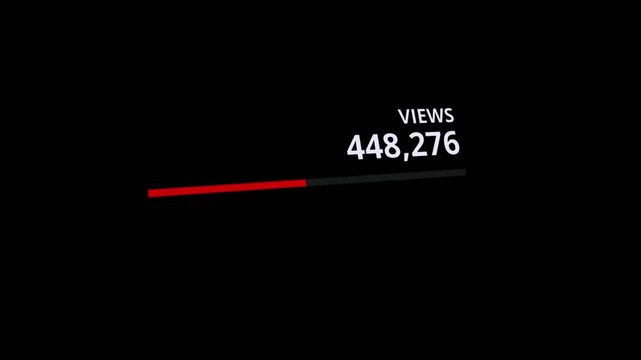 Animated views number of viral content. Counter quickly increasing to 1 Million video views. 4K footage on black screen