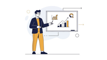Obraz premium Businessman Analyzing Financial Charts and Data Presentation in Office Environment