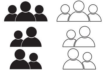 user icon set person profile contact people group team outline stroke social member partnership teamwork business human sign symbol web buttons flat vector illustration