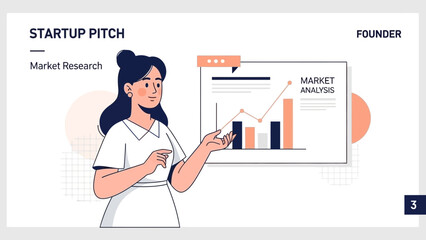 Startup Pitch Illustration Focused on Market Research and Data Presentation