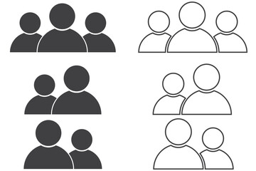 user icon set person profile contact people group team outline stroke social member partnership teamwork business human sign symbol web buttons flat vector illustration