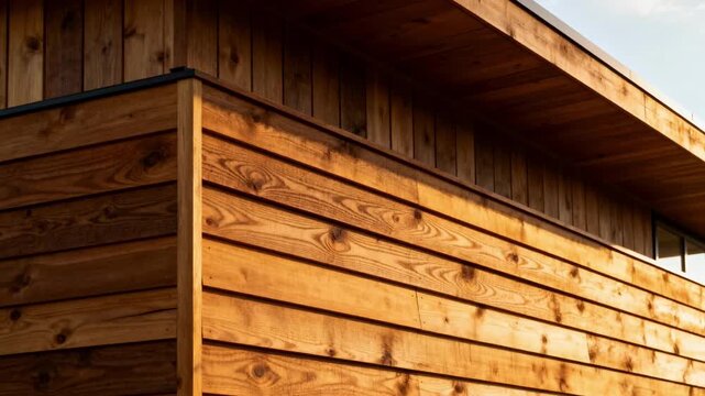 Medium shot featuring wooden cladding with visible grains on an exterior wall illustrating renewable resource use in green building.