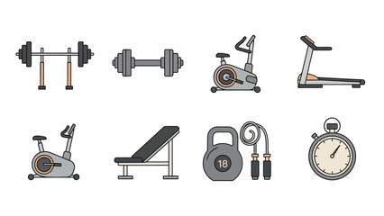 Illustration of fitness equipment and exercise tools for gym training motivation