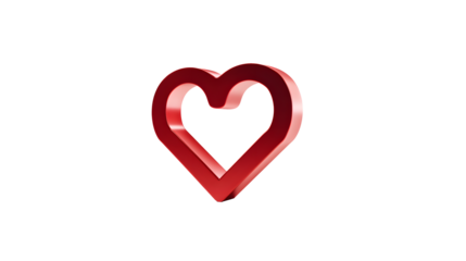 A 3D red heart shape with a hollow center, set against a white background