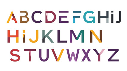 Colorful Alphabet Letters with Overlapping Design Elements on a White Background for Educational