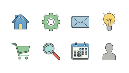 Collection of essential icons for modern business and website interface design featuring home,