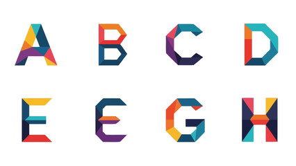 Geometric Colorful Alphabet Letters A through H on White Background for Education