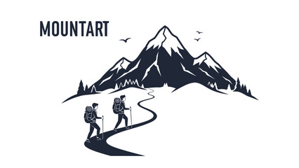 Hiking adventure with friends in the mountains vector illustration for travel posters